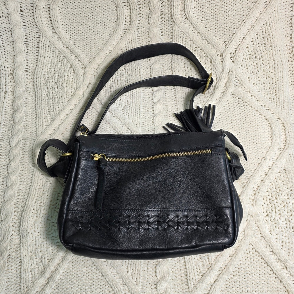 Great American Leather Works Crossbody‎ Bag Black Braided Tassel Excellent